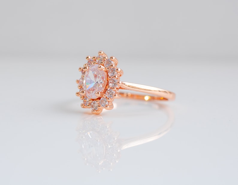 7x5 Oval Forever One Solid Rose Gold Oval Ring Anniversary Diamond Ring Halo Oval Engagement Ring Halo Oval Moissanite Engagement Ring