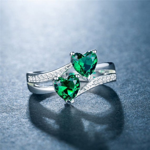 Buy Panjsher Emerald Ring | Silver Rectangle Bypass Ring Online - Aseel