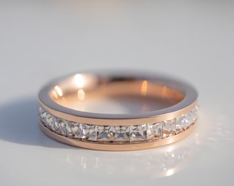 Full Eternity Diamond Ring Solid Rose Gold 14K/18K Moissanite Ring Women Engagement Ring, Anniversary Ring, Birthday gift