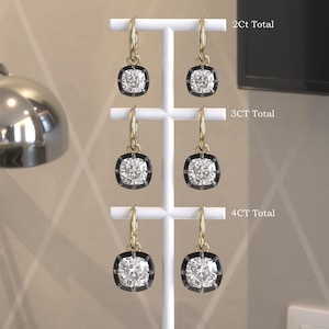 Georgian Cut Down Button Back Setting Moissanite Earrings Gypset, Victorian Earrings, Blackened Gold Lab Grown Diamond Hoop Earrings