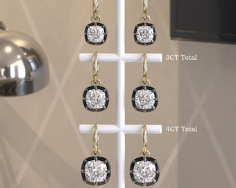 Georgische ingekorte knop achterkant instelling Moissaniet oorbellen Gypset, Victoriaanse oorbellen, zwart goud lab-gegroeide diamanten hoepeloorbellen