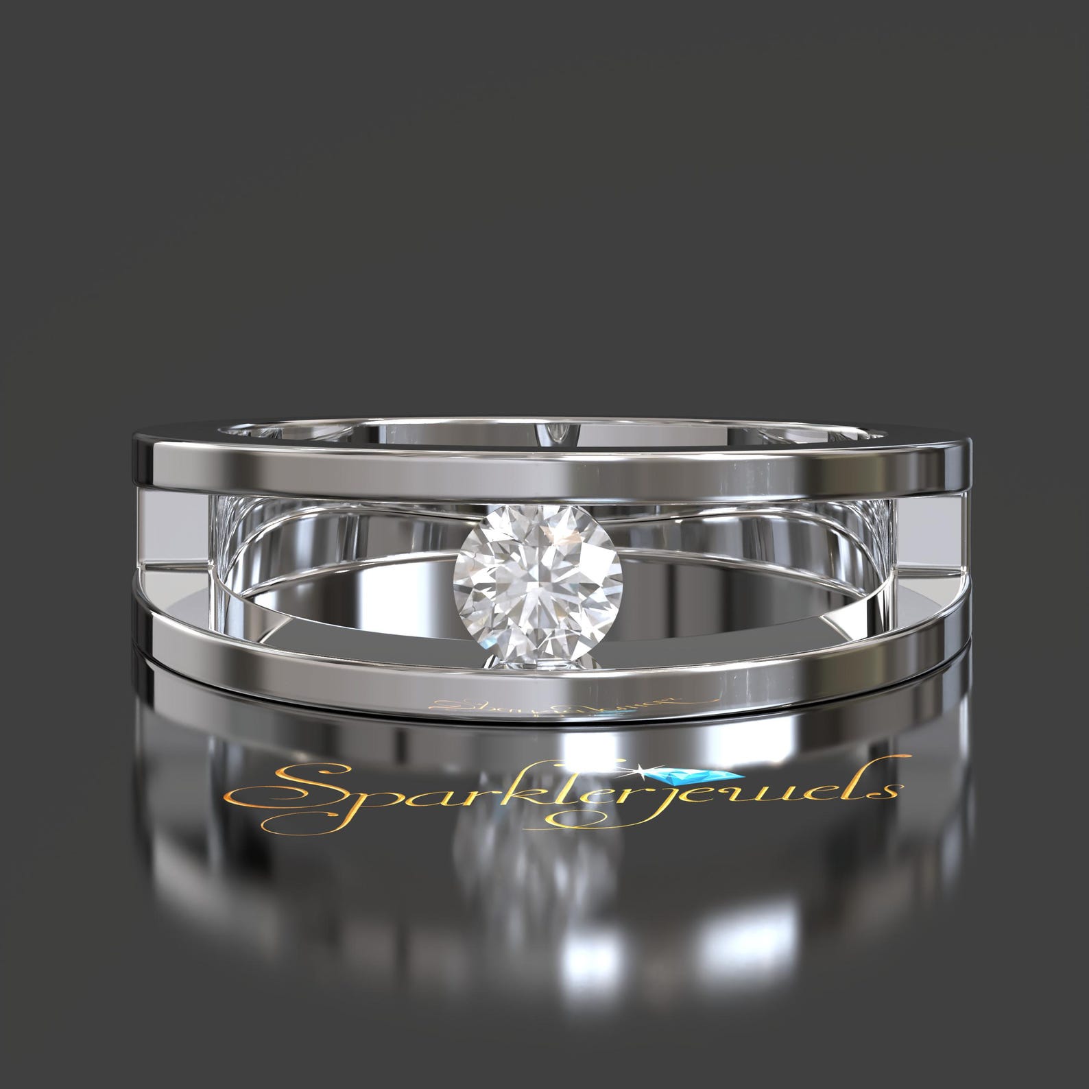 Round Cut Moissanite Men's Ring, Solid Gold Ring for Men, Round Lab ...