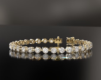 Lab Grown Diamond Tennis Bracelet for Women and Men, Round Diamond Tennis Bracelet For Wedding, Solid Gold Round Moissanite Women Bracelet