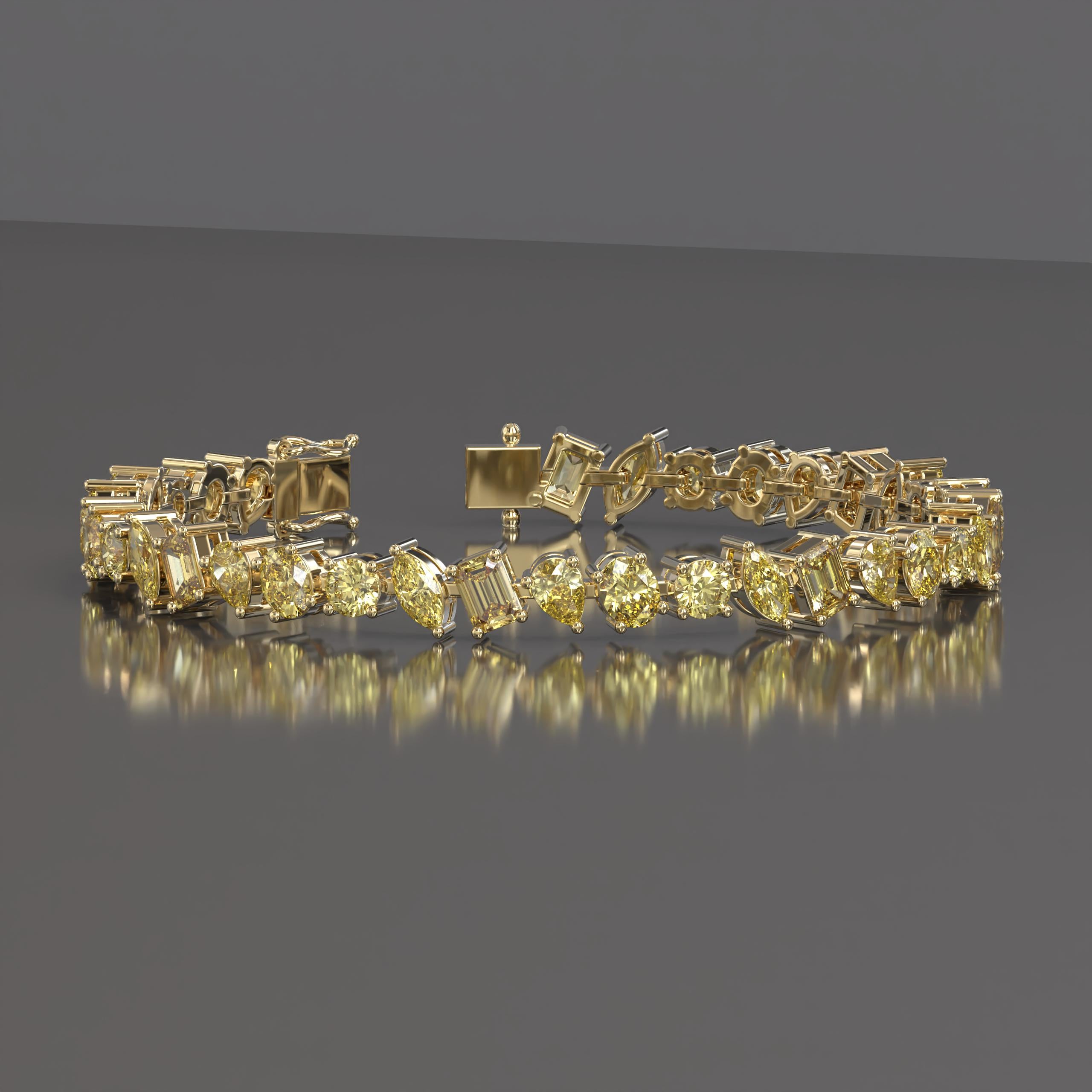Fancy Yellow Multi-Shape Lab Grown Diamond Tennis Bracelet for Women, Wedding Bracelet For Bride, Vivid Yellow Diamond Bracelet