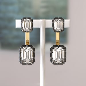 Georgian Cut Down Button Back Setting Emerald Lab Diamond Earrings, Dangle & Drop Diamond Earrings, Jacket Earrings, Victorian Style