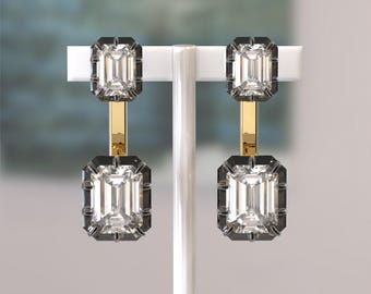 Georgian Cut Down Button Back Setting Emerald Lab Diamond Earrings, Dangle & Drop Diamond Earrings, Jacket Earrings, Victorian Style