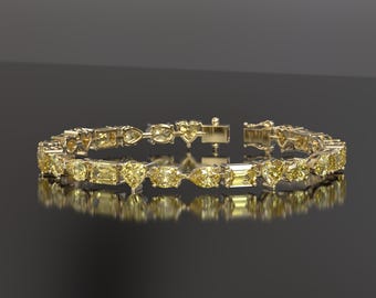 Fancy Yellow Lab Grown Diamond Bracelet for Women, Vivid Yellow Multi-Shape Diamond Tennis Wedding Bracelet, Party Wear Moissanite Bracelet