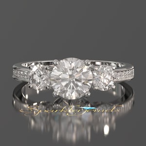 Round Lab Grown Diamond Ring For Women, Moissanite Engagement Ring For Her, IGI Certified Lab Grown Diamond Women Ring, Three Stone Ring