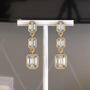 Smaragd-Labor-Diamantohrringe, festes Gold baumeln-Tropfen-Schraubenrückseite Ohrringe für Frauen, lange Ohrringe, Partei-Abnutzungs-Tropfen-Ohrringe
