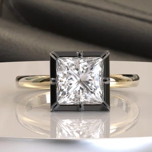 Georgian Cut Down Princess Lab Grown Diamond Engagement Ring, Button Back Set Princess Shape IGI Lab Diamond Women Ring, Victorian Ring