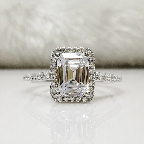 1.5 CT Emerald Cut Moissanite Engagement Ring 14k Solid White | Etsy