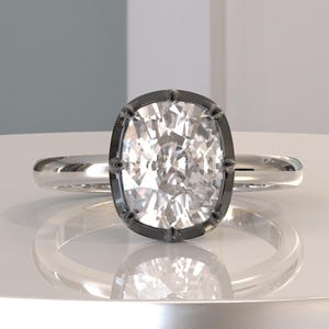 Georgian Cut Down Elongated Cushion Lab Grown Diamond Engagement Ring, Button Back Set Cushion Shape IGI Lab Diamond Women Ring