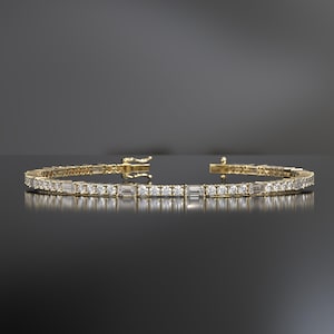 Lab Grown Diamond Tennis Bracelet for Women and Men, Round Diamond Tennis Bracelet For Wedding, Solid Gold Emerald Round Diamond Bracelet