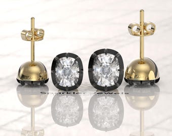 Pendientes de botón con diamantes de imitación, estilo victoriano, con engaste de botón y corte hacia atrás. Pendientes para mujer, de oro negro.