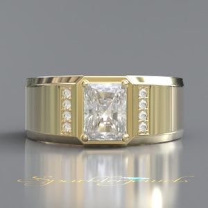 Radiant Cut Moissanite Men&#39;s Ring, Men&#39;s Gold Ring, Mens Wedding Ring, Certified Lab Grown Diamond Ring for men, Diamond Gents Ring