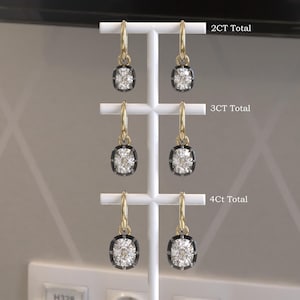 Georgian Cut Down Button Back Setting Moissanite Earrings Gypset, Victorian Earrings, Blackened Gold Lab Grown Diamond Hoop Earrings