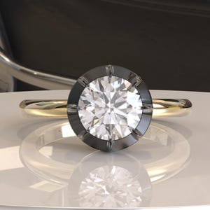 Georgian Cut Down Round Lab Grown Diamond Engagement Ring, Button Back Set Round IGI Lab Diamond Solitaire Ring, Victorian Ring