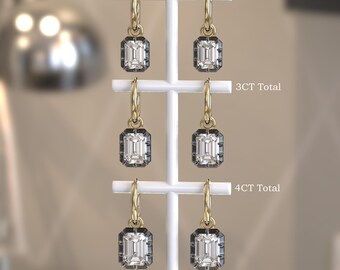 Georgian Cut Down Button Back Setting Moissanite Earrings Gypset, Victorian Earrings, Blackened Gold Lab Grown Diamond Hoop Earrings