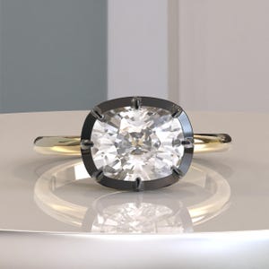 East West Georgian Cut Down Elongated Cushion Lab Grown Diamond Engagement Ring, Button Back Set Cushion Shape IGI Lab Diamond Women Ring