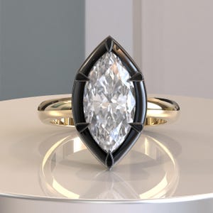 Georgian Cut Down Marquise Cut igi Lab Grown Diamond Engagement Ring, Button Back Set Marquise Moissanite Solitaire Ring, Victorian Ring