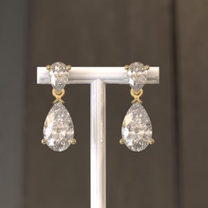 Pear Lab Grown Diamond Earrings, Solid Gold Dangle Drop Screw Back Earrings For Women, Long Earrings, Moissanite Party Wear Drop Earrings