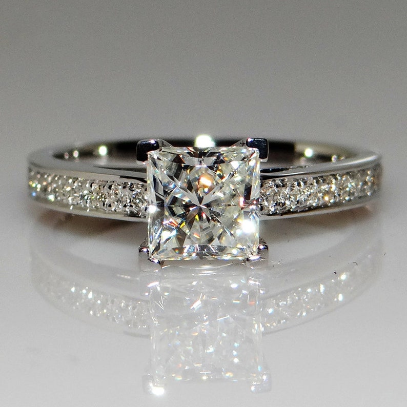 Princess Cut Moissanite Engagement Ring Solid White Gold - Etsy