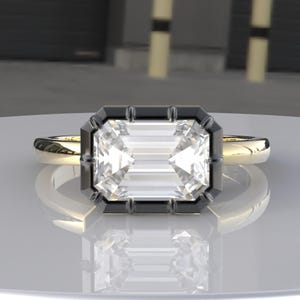 Georgian Cut Down Emerald Cut Lab Grown Diamond Engagement Ring, Button Back Set Emerald Shape IGI Lab Diamond Women Ring, Victorian Ring