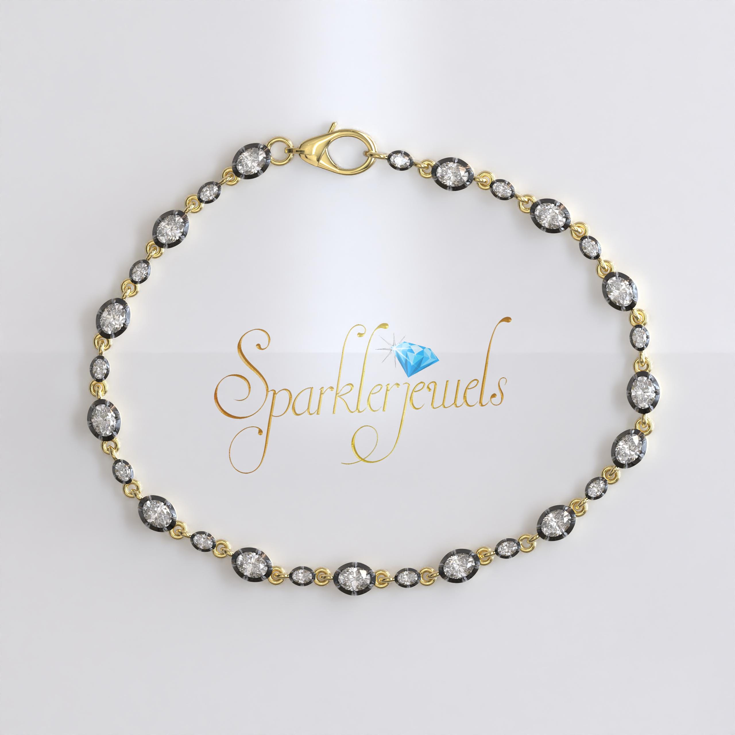 Moissanite Tennis Bracelet Georgian Cut Down Button Back Setting, Bracelet For Women, Lab Grown Diamond Bracelet for Her, Blackened Gold