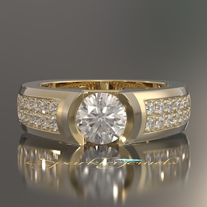 Round Moissanite Men&#39;s Ring, Solid Gold Ring For Men, Certified Round Lab Grown Diamond Mens Wedding Ring, Silver Ring, Gents Solitaire Ring
