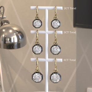 Octagonal Georgian Cut Down Button Back Setting Moissanite Earrings Gypset, Victorian Earrings, Blackened Gold Moissanite Hoop Earrings