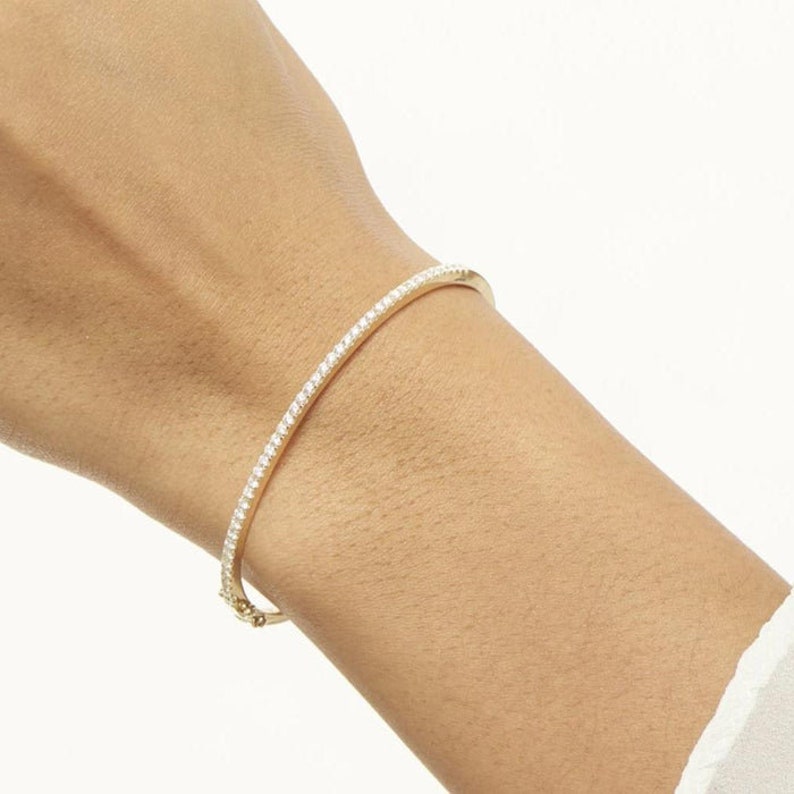 14k Solid White Gold Bangle Bracelet Moissanite Tennis Bangle Etsy