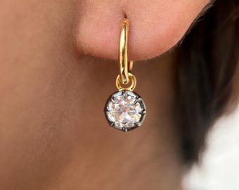 Georgische omlaag knop terug instelling Moissaniet oorbellen Gypset, Victoriaanse oorbellen, zwart goud oud Europees geslepen hangoorbellen