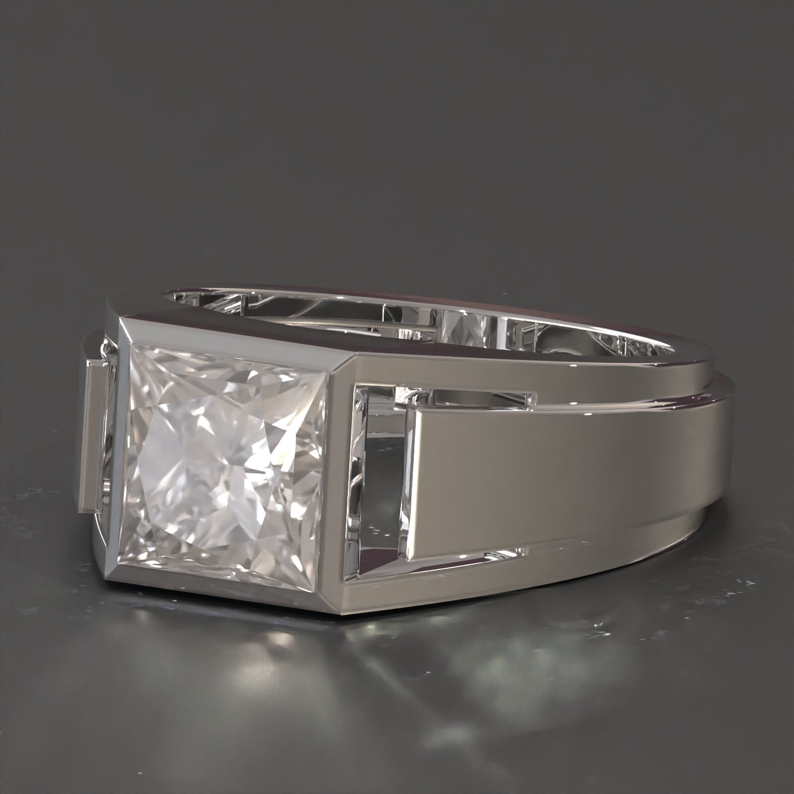 Princess Cut Moissanite Men's Ring Solid Gold Ring for - Etsy