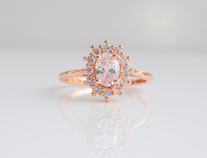 7x5 Oval Forever One Solid Rose Gold Oval Ring Anniversary Diamond Ring Halo Oval Engagement Ring Halo Oval Moissanite Engagement Ring