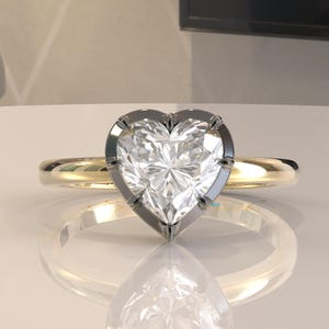 Georgian Cut Down Heart Cut Lab Grown Diamond Engagement Ring, Button Back Set Heart Shape IGI Lab Diamond Solitaire Ring, Victorian Ring