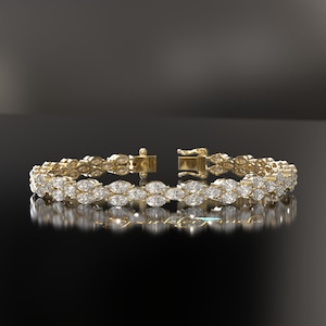 Lab Grown Diamond Tennis Bracelet for Women and Men, Marquise Diamond Tennis Bracelet For Wedding, Solid Gold Marquise Diamond Bracelet