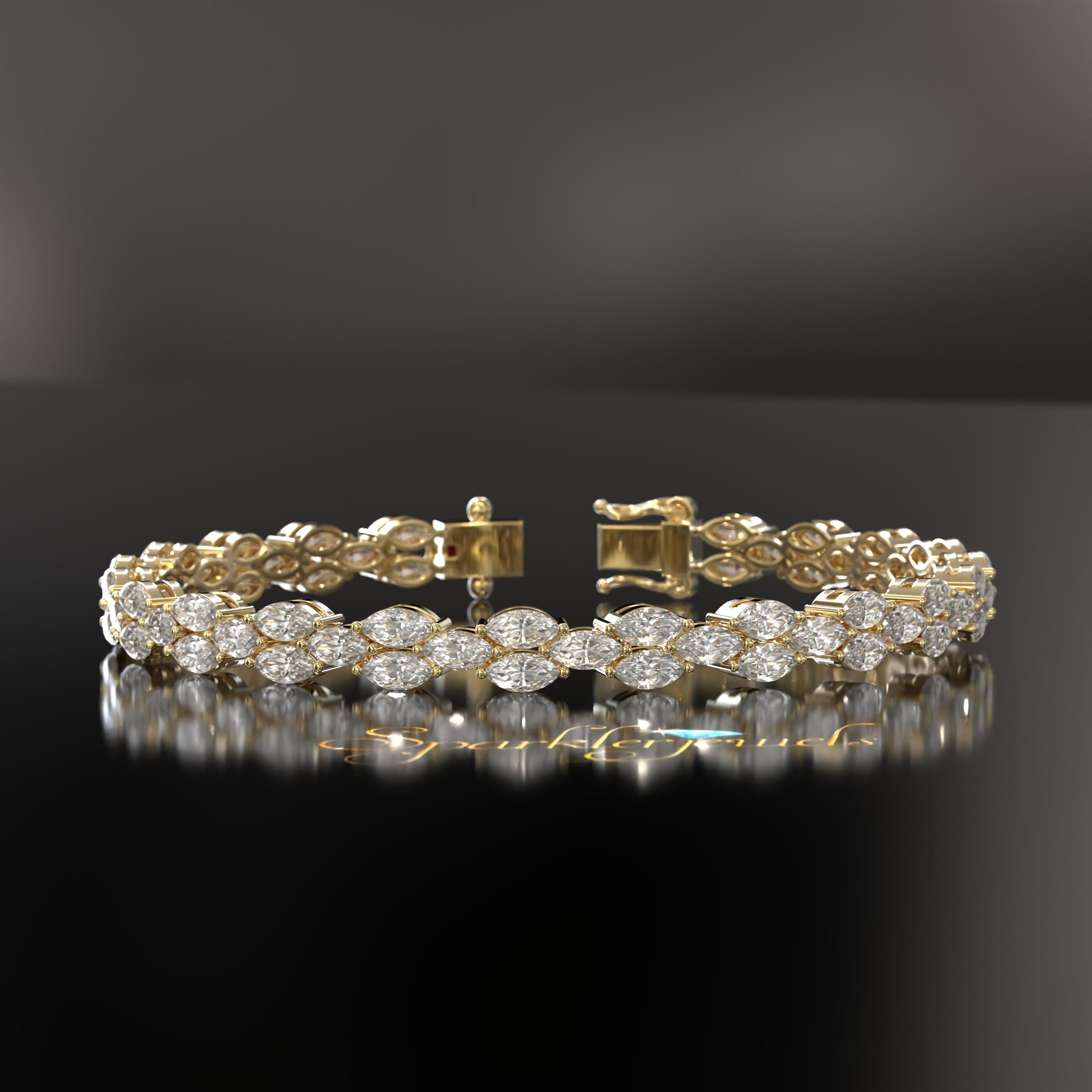 Lab Grown Diamond Tennis Bracelet for Women and Men, Marquise Diamond Tennis Bracelet For Wedding, Solid Gold Marquise Diamond Bracelet
