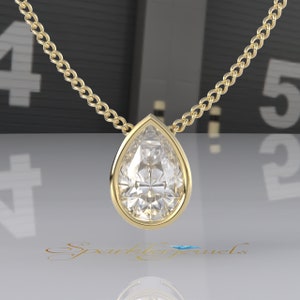 Pear Moissanite Pendant, Solid Gold Certified Pear Lab Grown Diamond Pendant Necklace, Pear Diamond Pendant for women, Pear Women Pendant