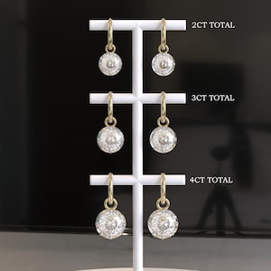 Georgian Cut Down Button Back Setting Moissanite Earrings Gypset, Victorian Earrings, White Bezel Gold Lab Grown Diamond Hoop Earrings