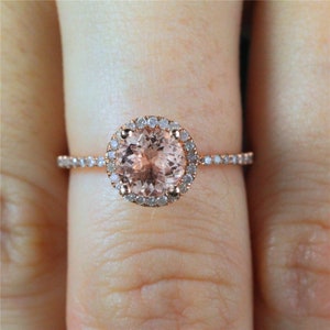 Morganite Engagement Ring 14k Solid Rose Gold Natural Diamond Halo Ring For Women Engagement Ring,Natural diamond Wedding Ring