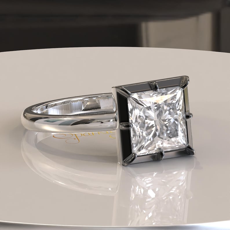 Cut Down Princess Lab Grown Diamond Engagement Ring, Button