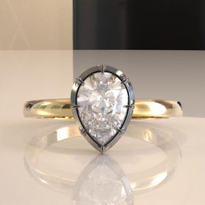 Georgian Cut Down Pear Cut Lab Grown Diamond Engagement Ring, Button Back Set Pear Shape IGI Lab Diamond Solitaire Ring, Victorian Ring