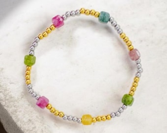 Two tones beads elastic bracelet