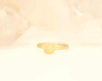 Bague en forme de coque - coque à anneaux empilables - or massif - or 18 carats - bague en coquillage