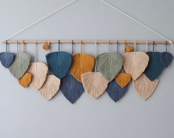 Macrame leaves decor wall hanging, Large wall art over the bed, Guest bedroom wall hanging, boho headboard over the bed