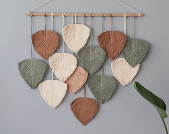 Handcrafted Sage Green Macrame Leaves Wall Hanging - Perfect for Nursery, Bedroom or Living Room Decor