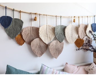 Large boho macrame wall hanging, macrame leaf wall hanging, farmhouse wall decor, yarn wall art, Boho bedroom decor, wide headboard