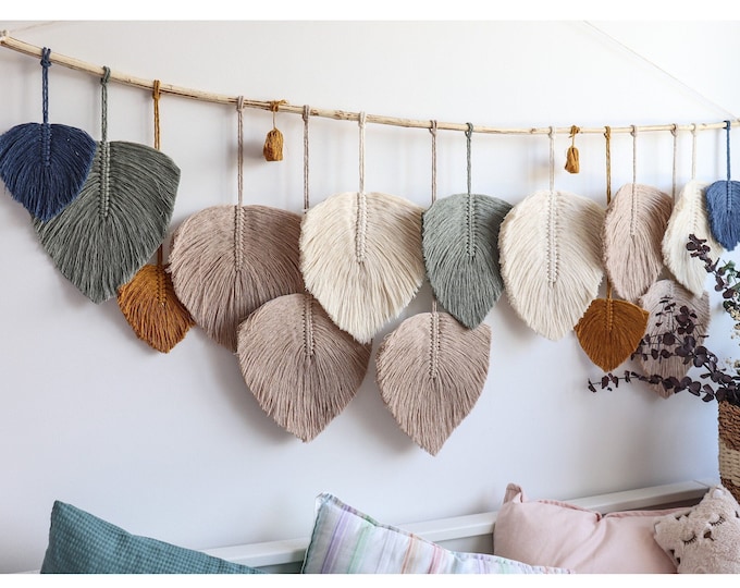Featured listing image: Boho macrame wall art indoor decor, nature inspired yarn art, rustic bedroom decor, macrame headboard over the bed, boho home gift
