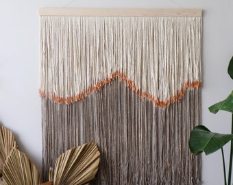 Large macrame wall hanging salmon, statement home decor, brown ombre modern macrame wall tapestry, large wall decor over bed