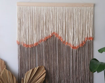 Large macrame wall hanging salmon, statement home decor, brown ombre modern macrame wall tapestry, large wall decor over bed